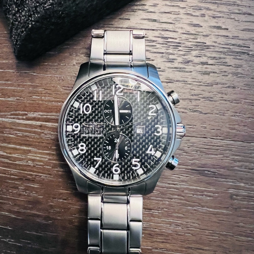 Invicta Men's 0379 II Collection, 48mm Stainless Steel, Carbon Fiber Dial, Watch